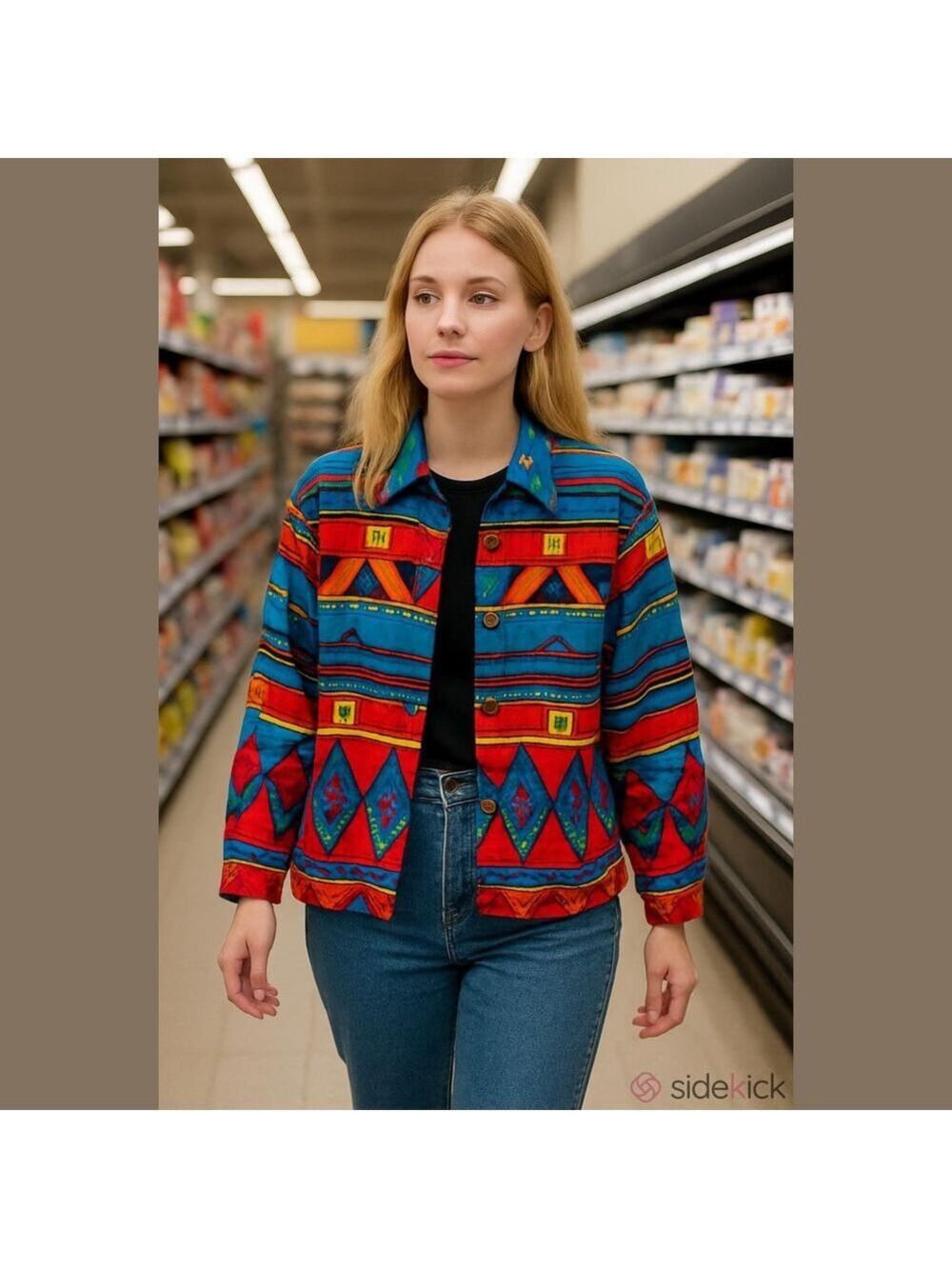 Vintage Vibrant Multicolor 100% silk Jacket beaded geometric design